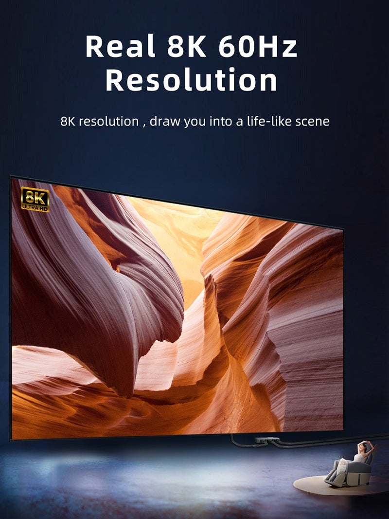 كابل تايم محول HDMI 2.1 ثنائي الاتجاه بدقة 8K، يدعم دقة 4K بمعدل 120 هرتز، مدخلان ومخرج واحد - Image 4